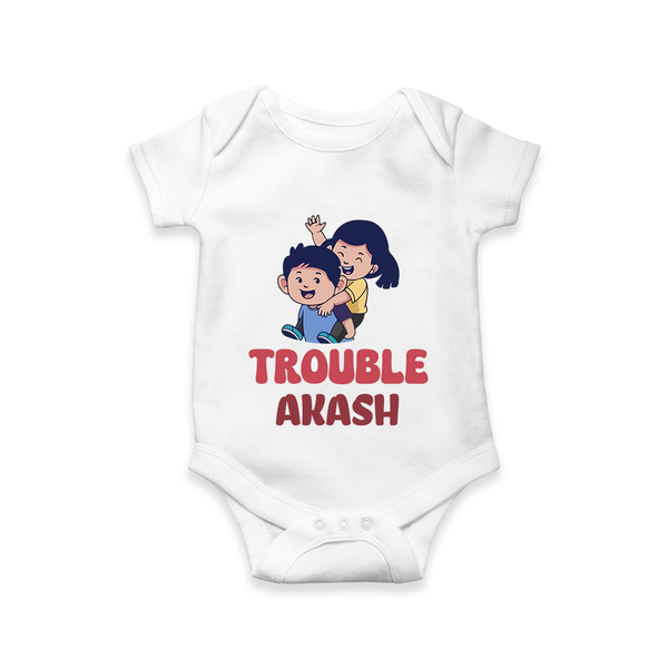 Trouble Romper/onesie | Personalized Baby Romper/onesie for the Little Troublemaker - WHITE - New Born (Chest 14")