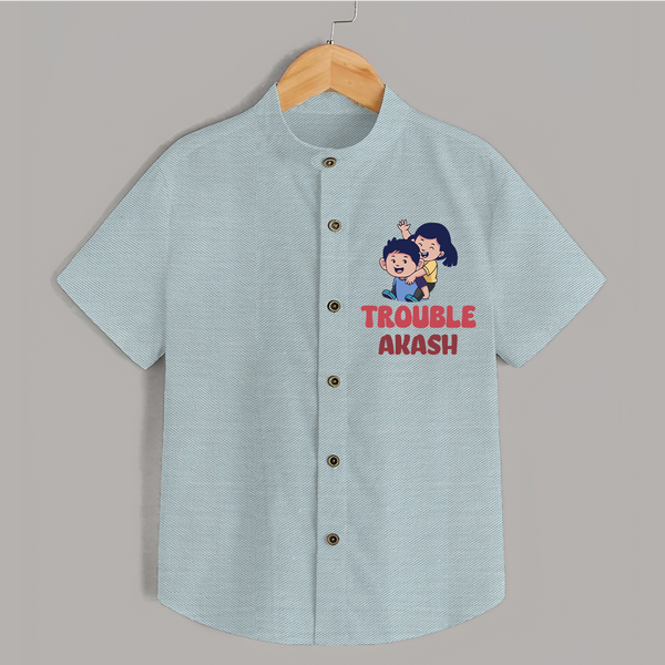 Trouble Shirt | Personalized Baby Shirt for the Little Troublemaker - ARCTIC BLUE - 0 - 6 Months Old (Chest 23")