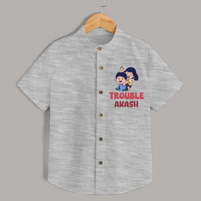 Trouble Shirt | Personalized Baby Shirt for the Little Troublemaker - GREY - 0 - 6 Months Old (Chest 23")