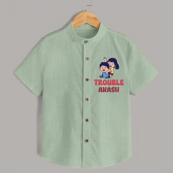 Trouble Shirt | Personalized Baby Shirt for the Little Troublemaker - MINT GREEN - 0 - 6 Months Old (Chest 23")
