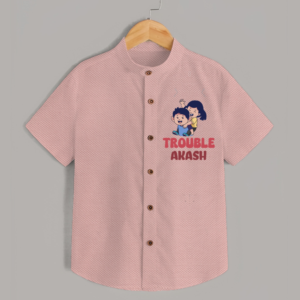 Trouble Shirt | Personalized Baby Shirt for the Little Troublemaker - PEACH - 0 - 6 Months Old (Chest 23")