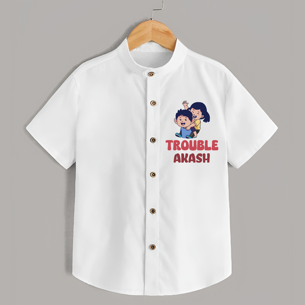 Trouble Shirt | Personalized Baby Shirt for the Little Troublemaker - WHITE - 0 - 6 Months Old (Chest 23")