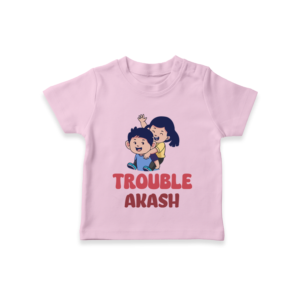 Trouble T-shirt | Personalized Baby T-shirt for the Little Troublemaker - BABY PINK - 0-5 Months Old (Chest 17")