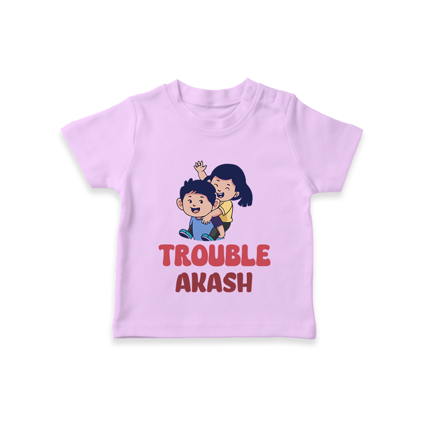 Trouble T-shirt | Personalized Baby T-shirt for the Little Troublemaker - LILAC - 0-5 Months Old (Chest 17")
