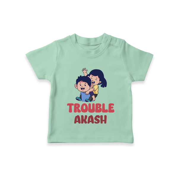 Trouble T-shirt | Personalized Baby T-shirt for the Little Troublemaker - MINT GREEN - 0-5 Months Old (Chest 17")