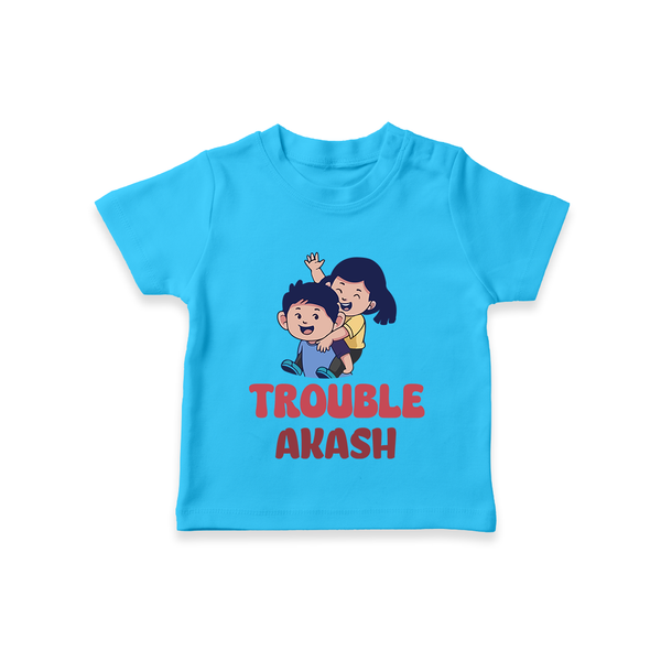 Trouble T-shirt | Personalized Baby T-shirt for the Little Troublemaker - SKY BLUE - 0-5 Months Old (Chest 17")