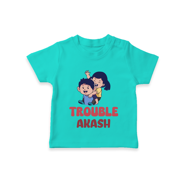 Trouble T-shirt | Personalized Baby T-shirt for the Little Troublemaker - TEAL - 0-5 Months Old (Chest 17")