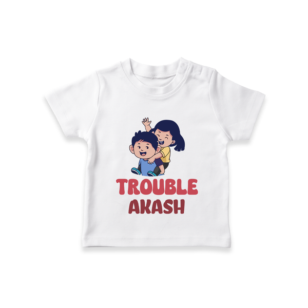 Trouble T-shirt | Personalized Baby T-shirt for the Little Troublemaker - WHITE - 0-5 Months Old (Chest 17")