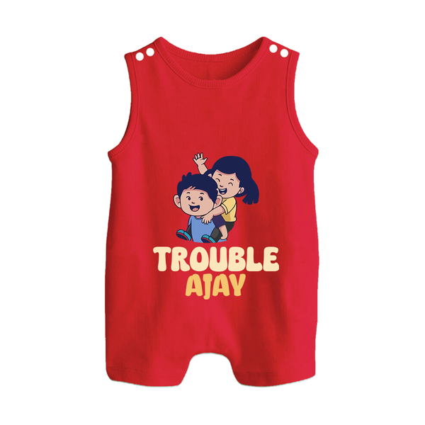Trouble Romper suit/sleeveless romper | Personalized Baby Romper suit/sleeveless romper for the Little Troublemaker - RED - 0 - 5 Months Old (Chest 18")
