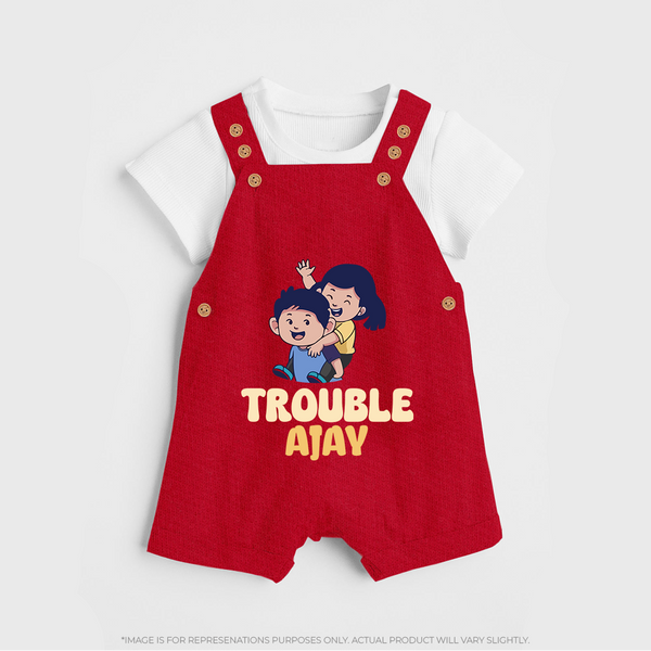 Trouble Dungaree Set | Personalized Baby Dungaree Set for the Little Troublemaker - RED - 0 - 5 Months Old (Chest 18")