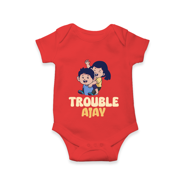 Trouble Romper/onesie | Personalized Baby Romper/onesie for the Little Troublemaker - RED - New Born (Chest 14")