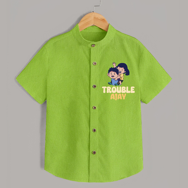 Trouble Shirt | Personalized Baby Shirt for the Little Troublemaker - LIME GREEN - 0 - 6 Months Old (Chest 23")