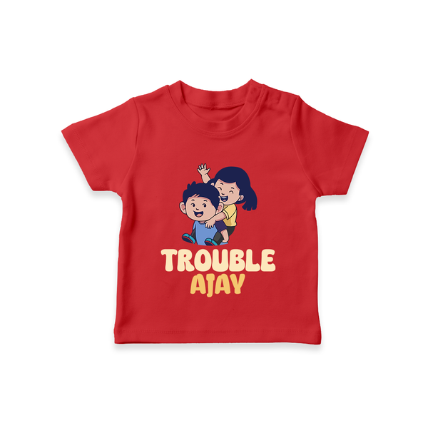 Trouble T-shirt | Personalized Baby T-shirt for the Little Troublemaker - RED - 0-5 Months Old (Chest 17")