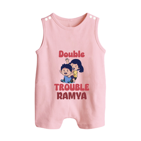 Double Trouble Romper suit/sleeveless romper | Custom Baby Romper suit/sleeveless romper for Sibling Fun - BABY PINK - 0 - 5 Months Old (Chest 18")