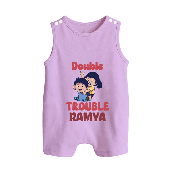 Double Trouble Romper suit/sleeveless romper | Custom Baby Romper suit/sleeveless romper for Sibling Fun - LILAC - 0 - 5 Months Old (Chest 18")