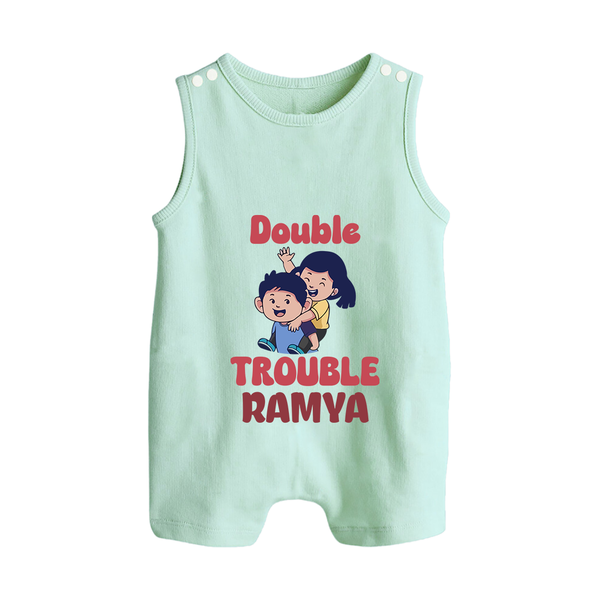 Double Trouble Romper suit/sleeveless romper | Custom Baby Romper suit/sleeveless romper for Sibling Fun - MINT GREEN - 0 - 5 Months Old (Chest 18")