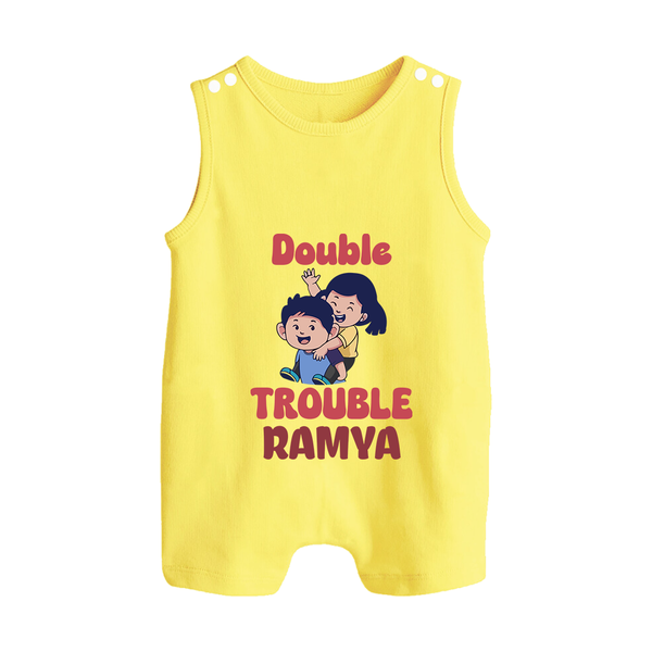 Double Trouble Romper suit/sleeveless romper | Custom Baby Romper suit/sleeveless romper for Sibling Fun - PASTEL YELLOW - 0 - 5 Months Old (Chest 18")