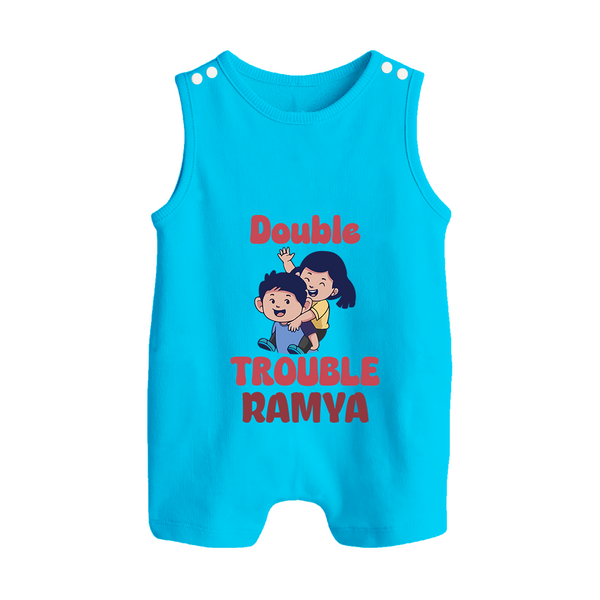 Double Trouble Romper suit/sleeveless romper | Custom Baby Romper suit/sleeveless romper for Sibling Fun - SKY BLUE - 0 - 5 Months Old (Chest 18")