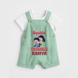 Double Trouble Dungaree Set | Custom Baby Dungaree Set for Sibling Fun - MINT GREEN - 0 - 5 Months Old (Chest 18")