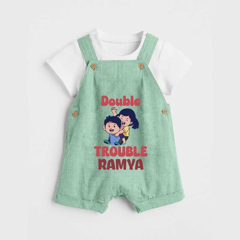 Double Trouble Dungaree Set | Custom Baby Dungaree Set for Sibling Fun - MINT GREEN - 0 - 5 Months Old (Chest 18")
