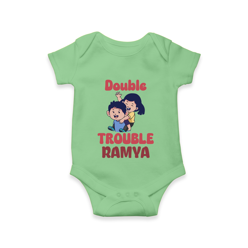 Double Trouble Romper/onesie | Custom Baby Romper/onesie for Sibling Fun - GREEN - New Born (Chest 14")