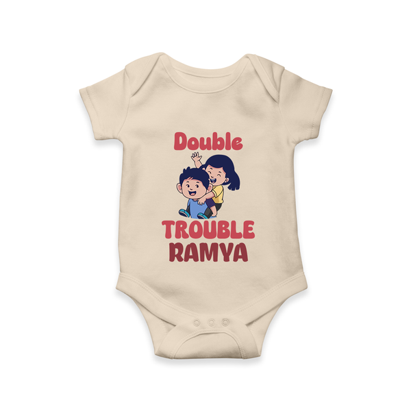 Double Trouble Romper/onesie | Custom Baby Romper/onesie for Sibling Fun - IVORY - New Born (Chest 14")