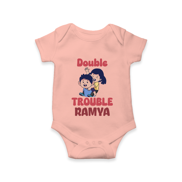Double Trouble Romper/onesie | Custom Baby Romper/onesie for Sibling Fun - PEACH - New Born (Chest 14")