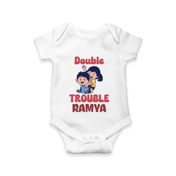 Double Trouble Romper/onesie | Custom Baby Romper/onesie for Sibling Fun - WHITE - New Born (Chest 14")
