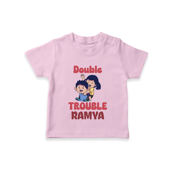 Double Trouble T-shirt | Custom Baby T-shirt for Sibling Fun - BABY PINK - 0-5 Months Old (Chest 17")
