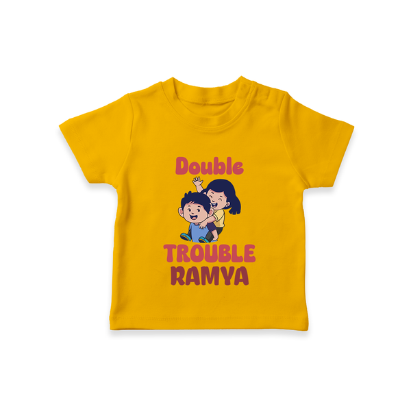 Double Trouble T-shirt | Custom Baby T-shirt for Sibling Fun - CHROME YELLOW - 0-5 Months Old (Chest 17")