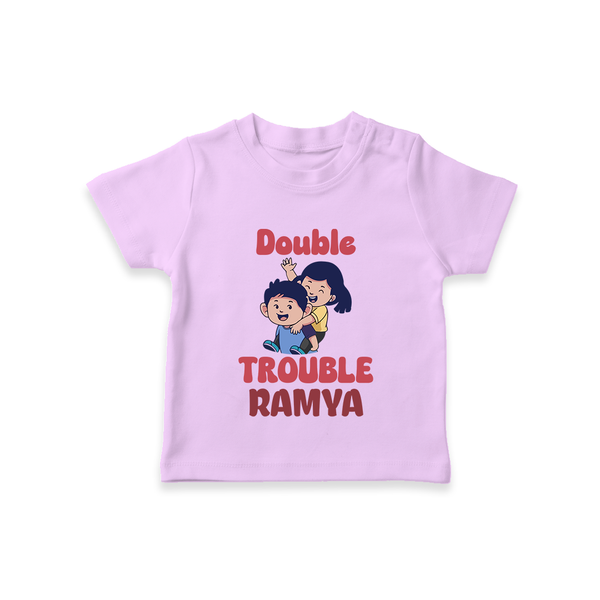 Double Trouble T-shirt | Custom Baby T-shirt for Sibling Fun - LILAC - 0-5 Months Old (Chest 17")