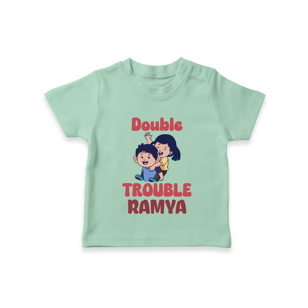 Double Trouble T-shirt | Custom Baby T-shirt for Sibling Fun - MINT GREEN - 0-5 Months Old (Chest 17")