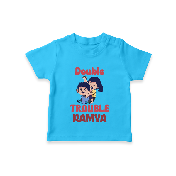 Double Trouble T-shirt | Custom Baby T-shirt for Sibling Fun - SKY BLUE - 0-5 Months Old (Chest 17")