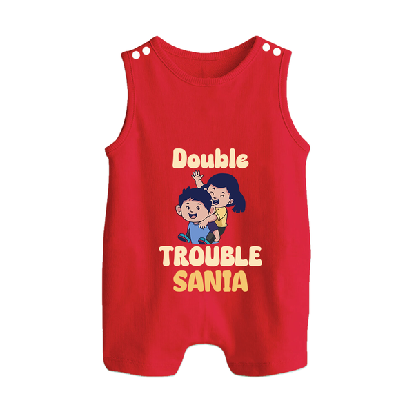 Double Trouble Romper suit/sleeveless romper | Custom Baby Romper suit/sleeveless romper for Sibling Fun - RED - 0 - 5 Months Old (Chest 18")