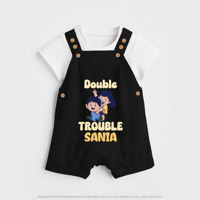 Double Trouble Dungaree Set | Custom Baby Dungaree Set for Sibling Fun - BLACK - 0 - 5 Months Old (Chest 18")