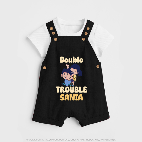 Double Trouble Dungaree Set | Custom Baby Dungaree Set for Sibling Fun - BLACK - 0 - 5 Months Old (Chest 18")