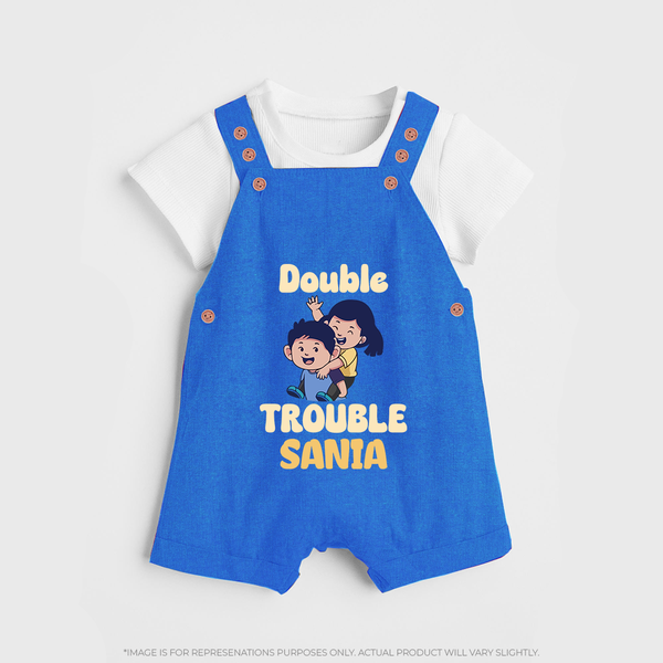 Double Trouble Dungaree Set | Custom Baby Dungaree Set for Sibling Fun - COBALT BLUE - 0 - 5 Months Old (Chest 18")