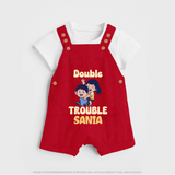 Double Trouble Dungaree Set | Custom Baby Dungaree Set for Sibling Fun - RED - 0 - 5 Months Old (Chest 18")