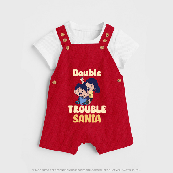 Double Trouble Dungaree Set | Custom Baby Dungaree Set for Sibling Fun - RED - 0 - 5 Months Old (Chest 18")