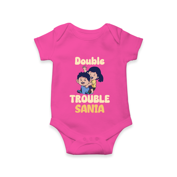 Double Trouble Romper/onesie | Custom Baby Romper/onesie for Sibling Fun - HOT PINK - New Born (Chest 14")