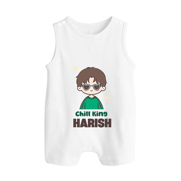 Chill King Romper suit/sleeveless romper | Personalized Baby Romper suit/sleeveless romper for the Little King - WHITE - 0 - 5 Months Old (Chest 18")
