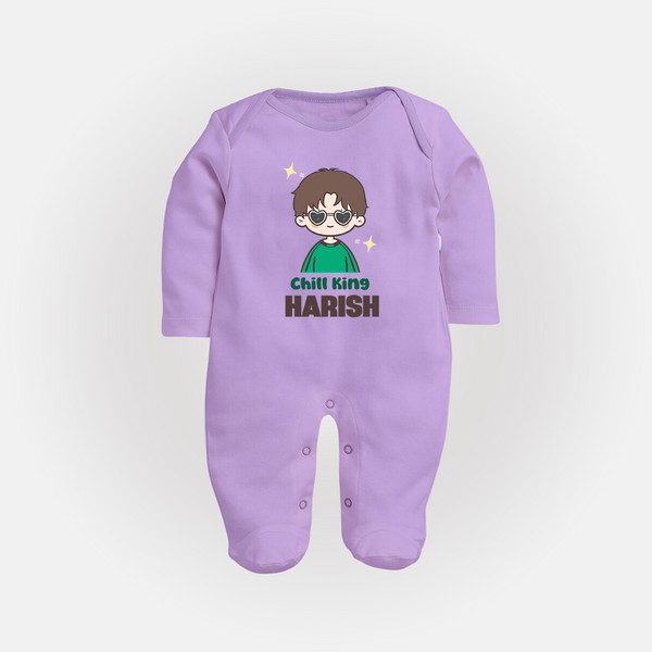 Chill King Sleep suit/full sleeve body suit | Personalized Baby Sleep suit/full sleeve body suit for the Little King - LILAC - New Born (Chest 7.5")