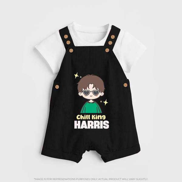 Chill King Dungaree Set | Personalized Baby Dungaree Set for the Little King - BLACK - 0 - 5 Months Old (Chest 18")