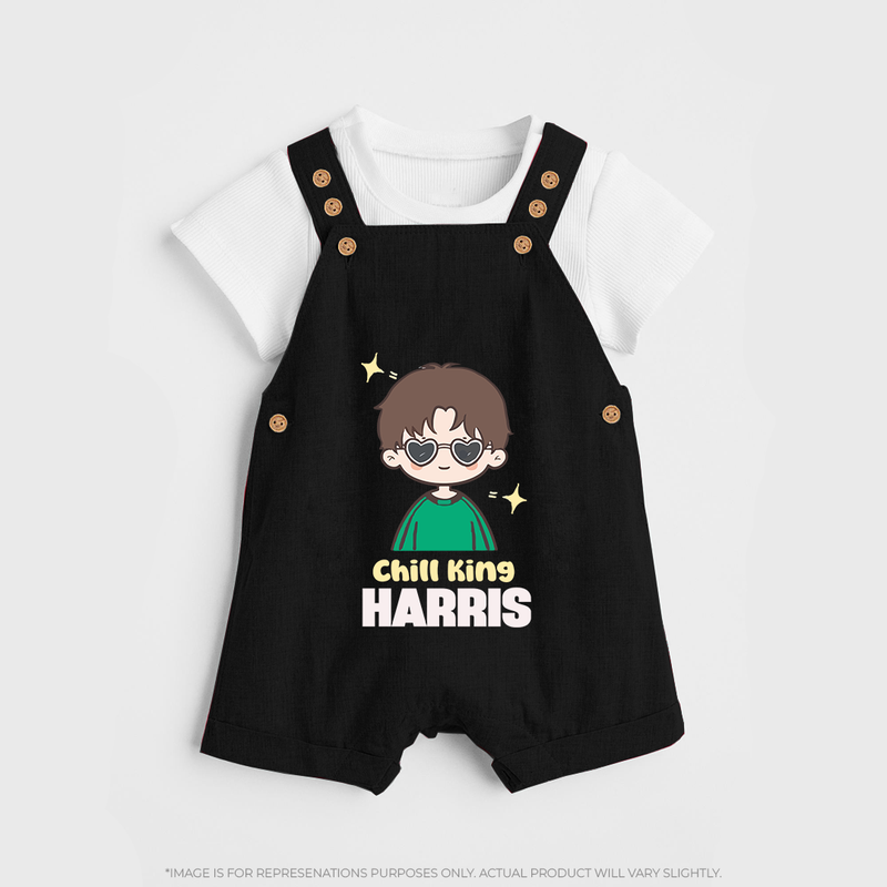 Chill King Dungaree Set | Personalized Baby Dungaree Set for the Little King - BLACK - 0 - 5 Months Old (Chest 18")