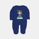 Chill King Sleep suit/full sleeve body suit | Personalized Baby Sleep suit/full sleeve body suit for the Little King - NAVY BLUE - New Born (Chest 7.5")