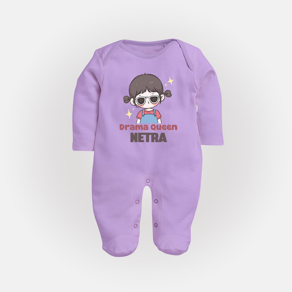 Drama Queen Sleep suit/full sleeve body suit | Custom Baby Sleep suit/full sleeve body suit for Your Little Drama Queen - LILAC - New Born (Chest 7.5")