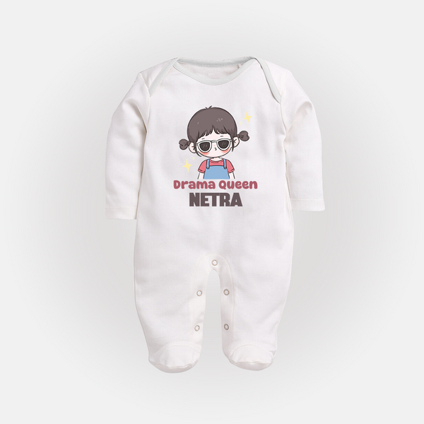 Drama Queen Sleep suit/full sleeve body suit | Custom Baby Sleep suit/full sleeve body suit for Your Little Drama Queen - WHITE - New Born (Chest 7.5")