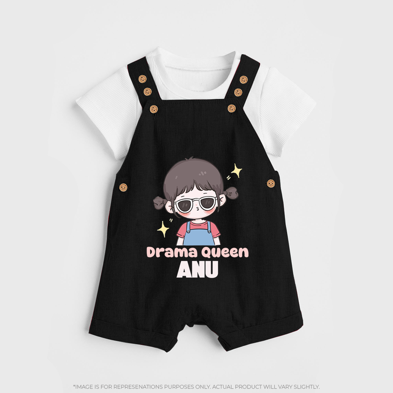 Drama Queen Dungaree Set | Custom Baby Dungaree Set for Your Little Drama Queen - BLACK - 0 - 5 Months Old (Chest 18")