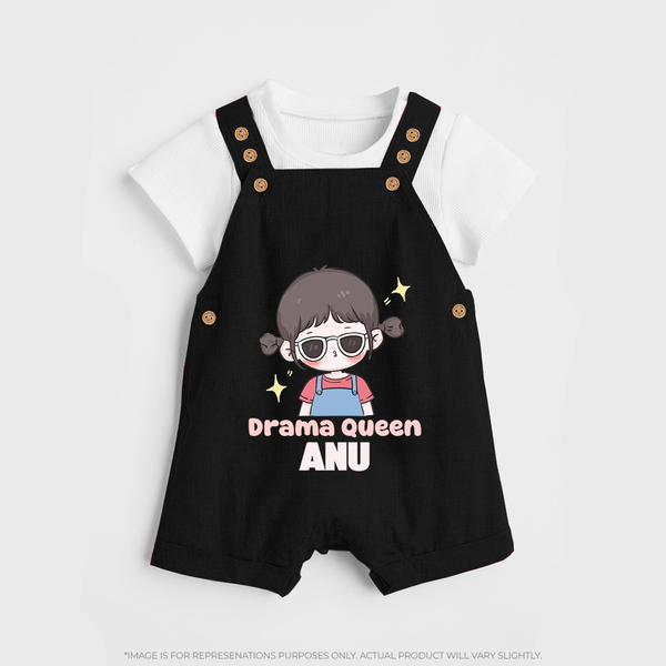 Drama Queen Dungaree Set | Custom Baby Dungaree Set for Your Little Drama Queen - BLACK - 0 - 5 Months Old (Chest 18")