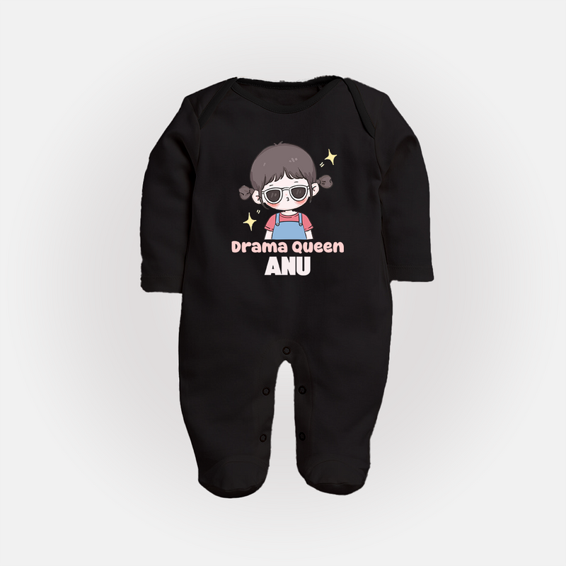 Drama Queen Sleep suit/full sleeve body suit | Custom Baby Sleep suit/full sleeve body suit for Your Little Drama Queen - BLACK - New Born (Chest 7.5")